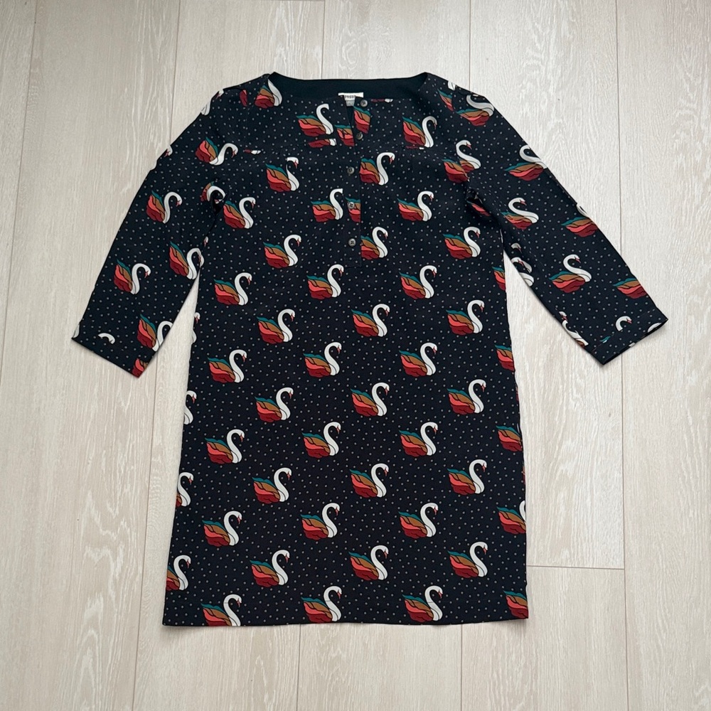 Fossil Black Multicolored Swan Polka Dot Pattern Dress